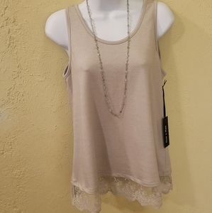 🌻 NWT Doe & Rae Beige Wide Fit Sleeveless Top w/ Lace Detail